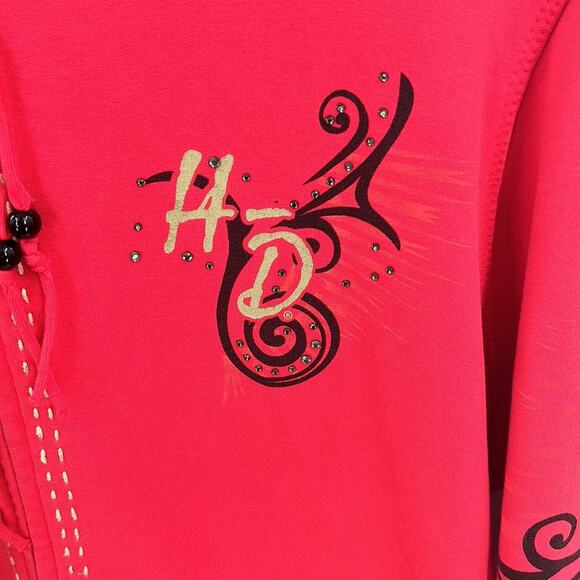 Harley Davidson Women's Red Zip Hoodie with Bling & Flames  Size XL - Picture 2 of 15